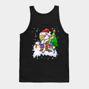 Dab Dance Unicorn Funny Christmas Lights Dabbing Unicorn Snowman Xmas Tank Top